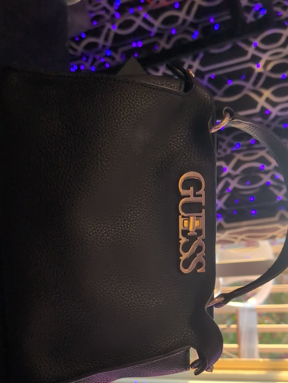 GUESS Black Leather Crossbody Bag with Gold Logo